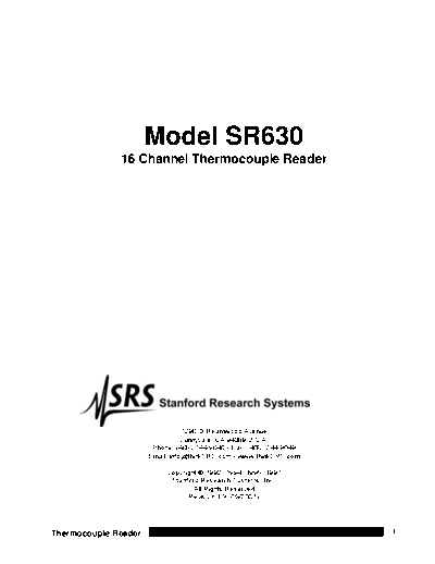 STANFORD RESEARCH SYSTEMS SR630 Operation