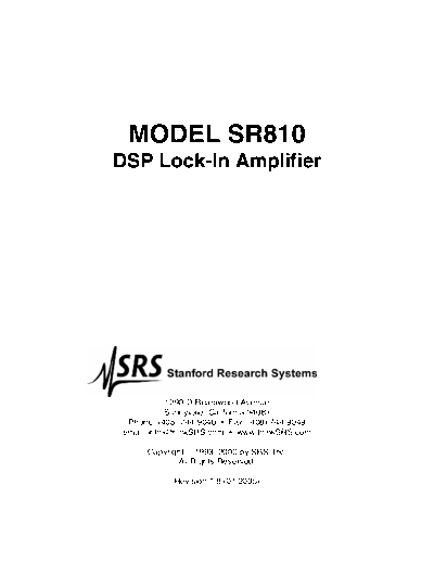 STANFORD RESEARCH SYSTEMS SR810 Operation