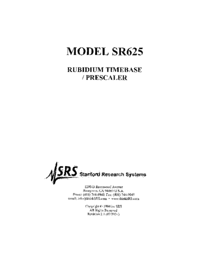 STANFORD RESEARCH SYSTEMS SR625 User