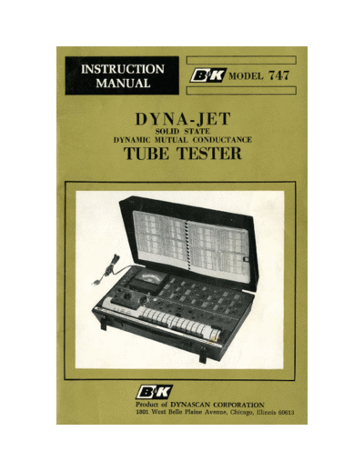 B&K Model 747 Dyna-Jet Tube Tester Manual