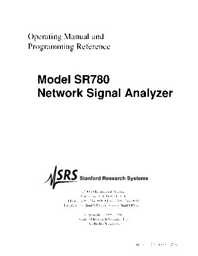 STANFORD RESEARCH SYSTEMS SR780 Operating & Programming.