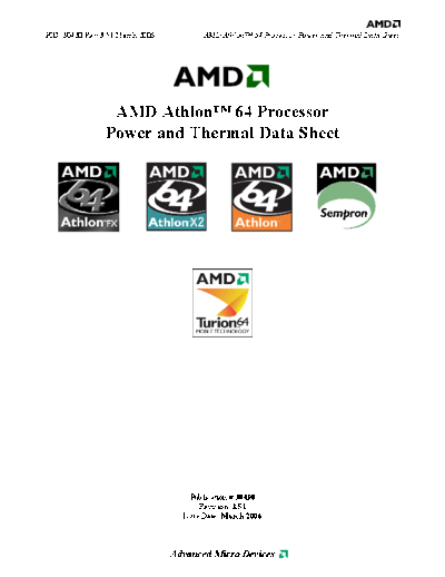 AMD Athlon 64 Processor Power and Thermal Datasheet. [rev.3.51].[2006-03]