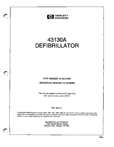 HP Defibrillator 43130A -Service manual