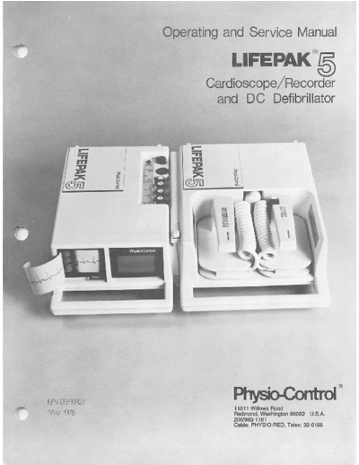 Physio Control Lifepak 5 Defibrillator (1978) - Service and user manual
