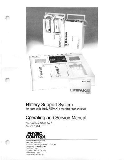 Physio Control Battery Support System Lifepak5 Defibrillator - Service manual