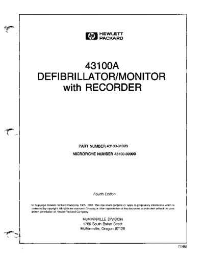 Hewlett Packard 43100A Defibrillator - Service manual