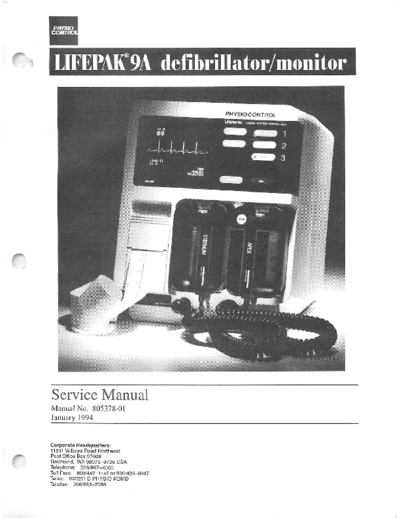 Physio Control Lifepak 9A Defibrillator - Service manual