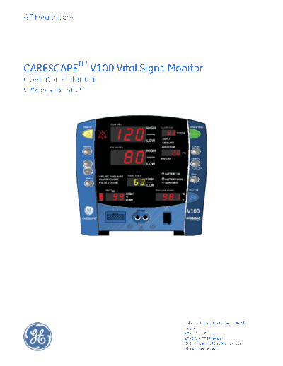 GE Carescape V100 Monitor - User manual