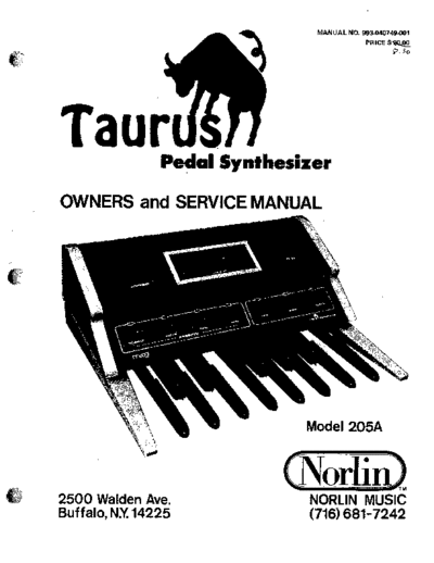 Moog Taurus Model 205A Owners & Service Manual