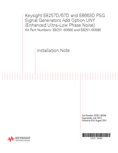 E8251-90396 E8257D 67D and E8663D PSG Signal Generators Add Option UNY Installation Note [21]