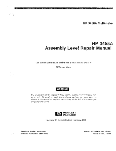 HP 3458A Assembly Level Repair