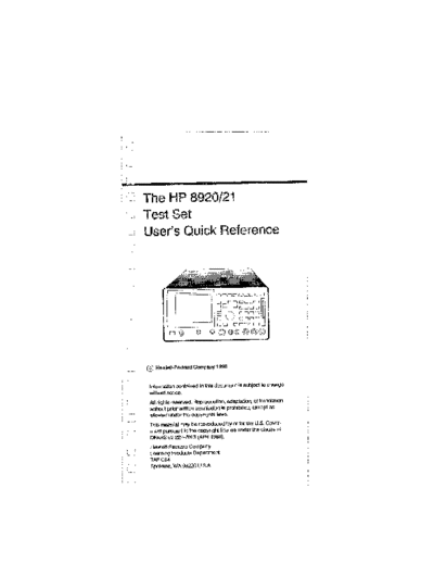 HP 8920 21 Test Set Users Quick Ref.