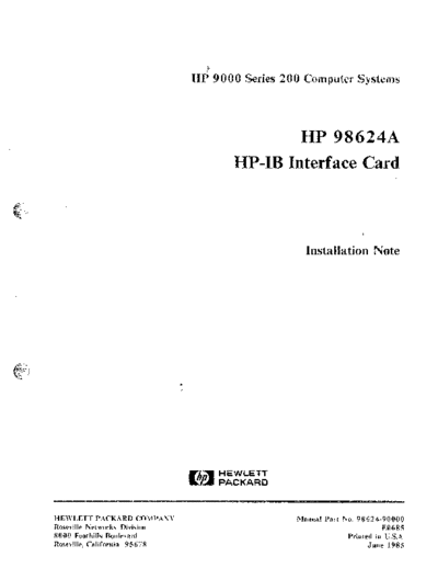 HP 98624A Installation Note