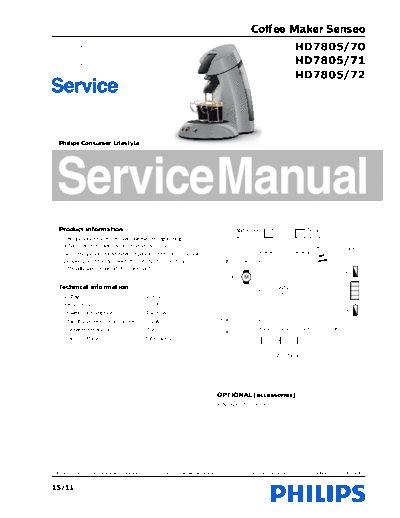 PHILIPS HD 7805 70 71 72 Service manual 2e generatie HD7805 70 71 72 