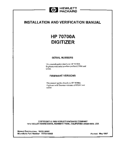 HP 70700A - Installation and Verification