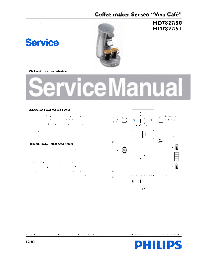 PHILIPS HD 7827 Service Manual HD782750  HD782751 Viva CafÃ©â€ 