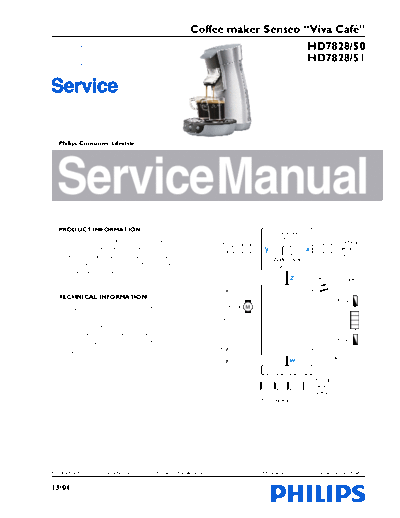 PHILIPS HD 7828 Service Manual HD782850 51Viva Café - Zilver 