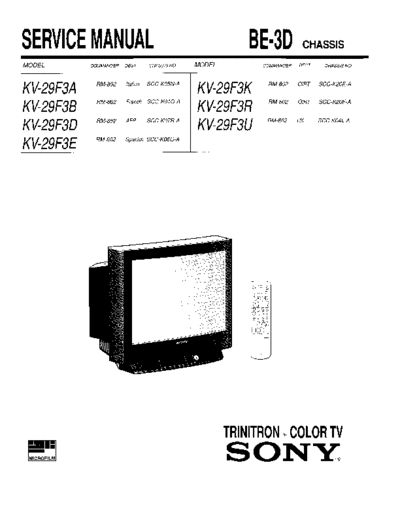 Sony Tv Kv-29F Service Manual (Be3D Chassis)