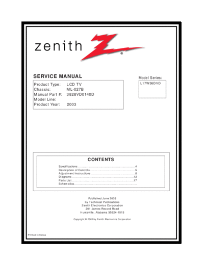 Zenith L17V36DVD