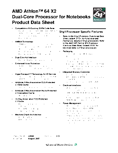 AMD Athlon 64 X2 Dual-Core Processor for Notebooks Product Brief. [rev.3.01].[2007-08]