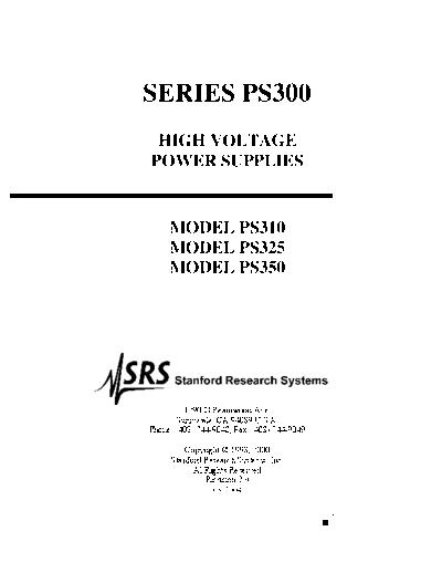 STANFORD RESEARCH SYSTEMS PS300 Series Operation