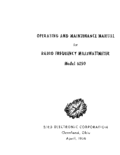 BIRD 6250 RF Milliwattmeter - Operators, Maintenance (1956) WW