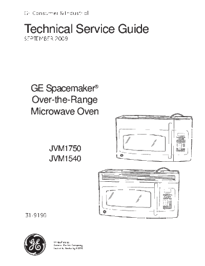 31-9190 GE Spacemaker Over the Range Microwave Oven Service Manual