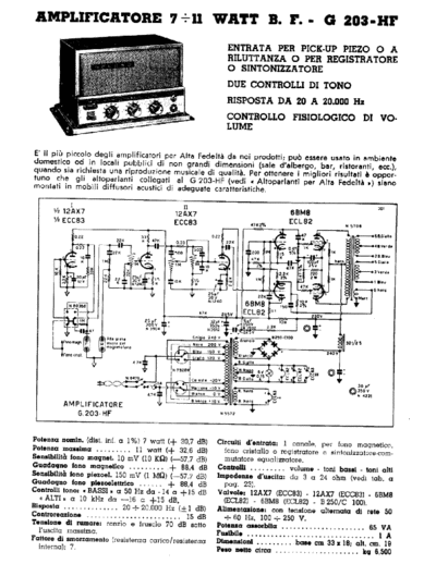 Geloso G203HF Amplifier specs