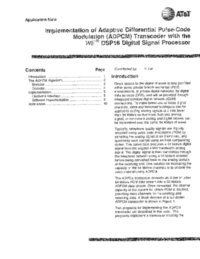 AP88-07_-_Implementation_of_ADPCM_Transcoder_with_the_WE_DSP16_DSP_-_1988