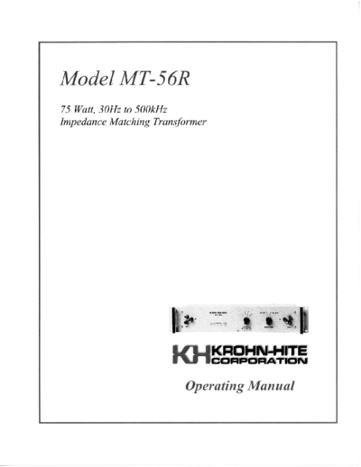 KROHNHITE MT56R Operation