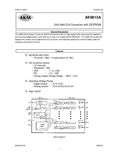 AK9813AF - 12ch 8bit DA Converter with EEPROM - Asahi Kasei Microsystems