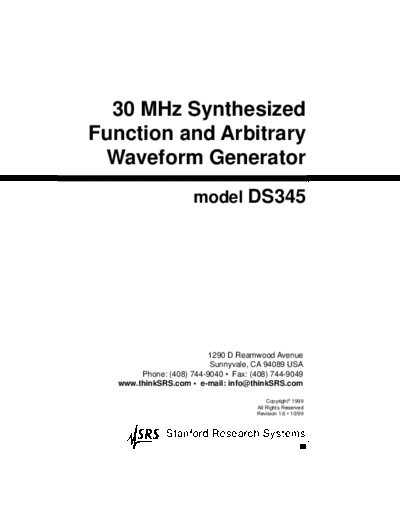 STANFORD RESEARCH SYSTEMS DS345 Operation