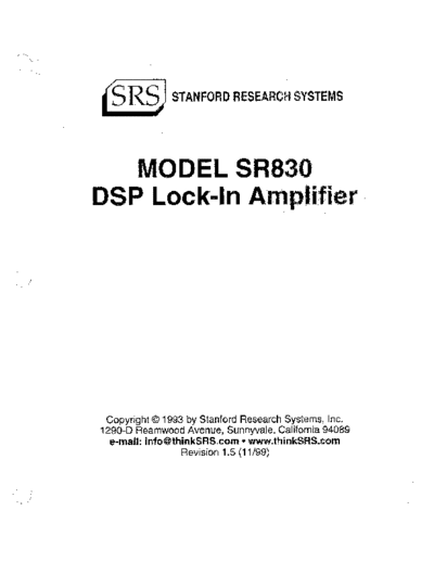 STANFORD RESEARCH SYSTEMS SR830 Operating & Programming