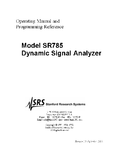 STANFORD RESEARCH SYSTEMS SR785 Operations