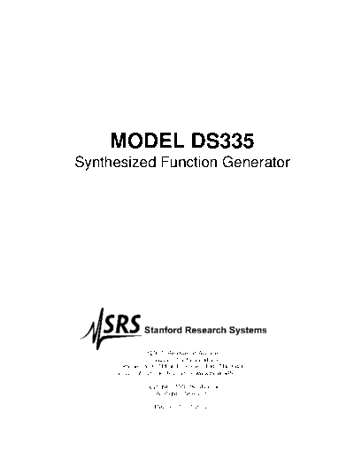 STANFORD RESEARCH SYSTEMS DS335 Operation