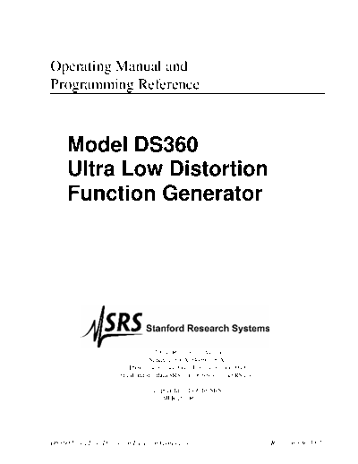 STANFORD RESEARCH SYSTEMS DS360 Ops & Programming