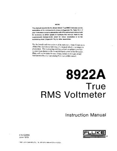 FLUKE 8922A Instruction