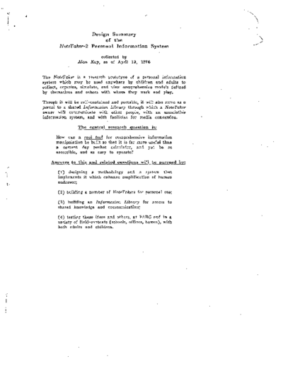 19760419_Design_Summary_of_the_NoteTaker-2_Personal_Information_System