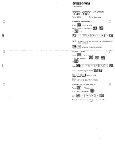 MARCONI 2022D Reference Card