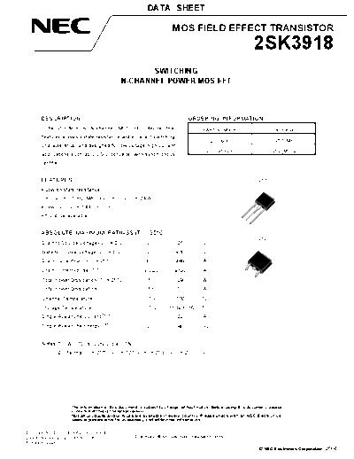 2SK3918-ZK - SWITCHING N-CHANNEL POWER MOSFET