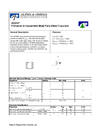 AO4407 - P-Channel Enhancement Mode Field Effect Transistor