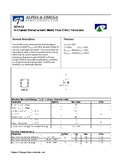 AO4412 - N-Channel Enhancement Mode Field Effect Transistor