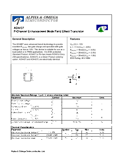 AO4437 - P-Channel Enhancement Mode Field Effect Transistor
