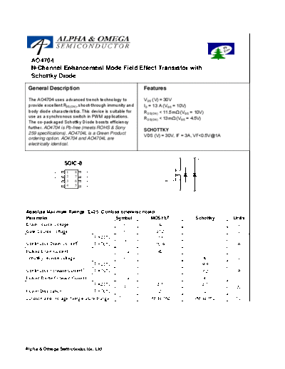 AO4704L - N-Channel Enhancement Mode Field Effect Transistor with Schottky Diode
