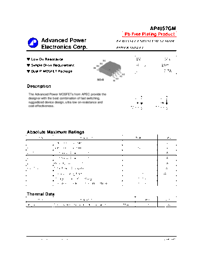 AP4957GM - P-CHANNEL ENHANCEMENT MODE POWER MOSFET