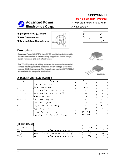 AP72T02GH - N-CHANNEL ENHANCEMENT MODE POWER MOSFET