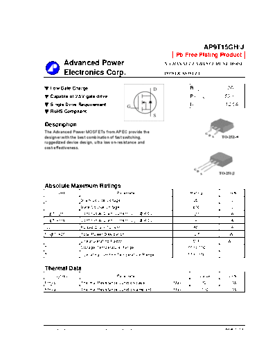 AP9T15GH - N-CHANNEL ENHANCEMENT MODE POWER MOSFET