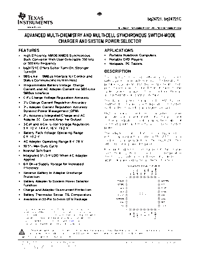 BQ24721C - ADVANCED MULTI-CHEMISTRY AND MULTI-CELL SYNCHRONOUS SWITCH-MODE CHARGER AND SYSTEM POWER SELECTOR