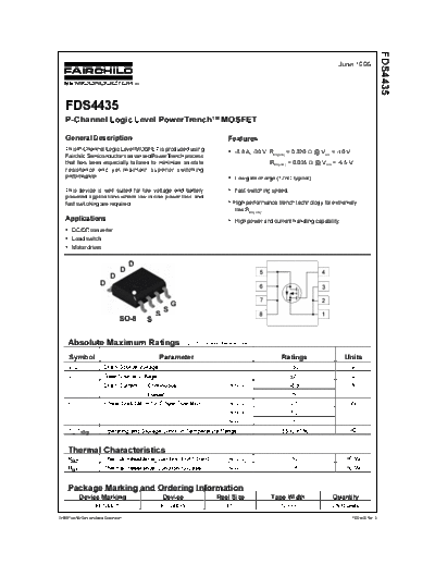 FDS4435 - 30V P-Channel Logic Level PowerTrenchTM MOSFET