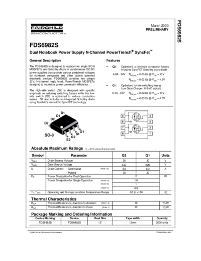 FDS6982S - Dual Notebook Power Supply N-Channel PowerTrench SyncFet